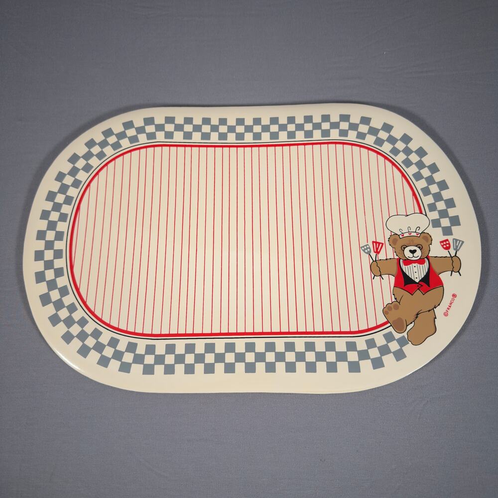 FRANCO Vintage 80s Vinyl Teddy Bear Chef Oval Placemats Set of 4